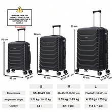 三件套 ABS+PC 行李箱 | 登机箱 55x40x20cm - 10kg | 中号可扩展行李箱 66x45x27.50cm - 扩展后 30cm - 23kg | 大号可扩展行李箱 75x49x31cm - 扩展后 33.50cm - 25kg | 半硬壳，带密码锁 - 黑色/海军蓝/黄色/薄荷绿/玫瑰金/绿色/浅粉色/蓝绿色 - 黑色 | SET3 | S-20 | M-24 | L-28 - 查看 3