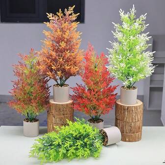 1pc Artificial Bonsai Pine Tree Potted Plant, Fake Greenery Decor For Living Room, Office, Bedroom, Maintenance-Free