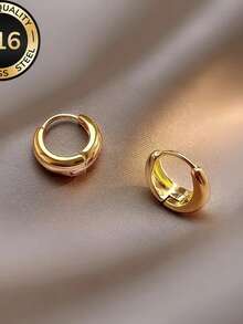 1 Cặp bông tai vòng tròn kiểu Pháp bằng thép không gỉ mạ vàng 18K không gây dị ứng, chống xỉn màu, thoải mái và đa năng, thiết kế tối giản và thanh lịch, thích hợp để đeo hàng ngày hoặc dự tiệc, quà tặng trang sức thời trang chất lượng cao dành cho phụ nữ - Vàng - Xem 5