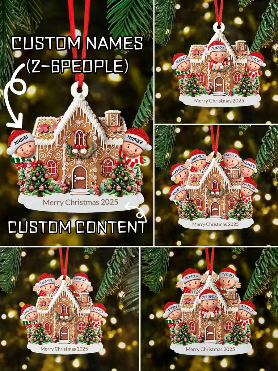 Custom Christmas Ornaments With Name, Personalized Christmas Tree Decorations, Customized 2-6 Names Ornaments, Customizable Text Christmas Decorations, Diy Ornaments, Christmas, Indoor, Outdoor, Garden, Christmas Hat Figurine Pendant, Christmas Tree Ornaments, Room Decor, Boys, Girls, Mom, Dad, Kids,Christmas Gift Supplies - Style a - View 1