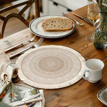 1/2/4/6/8pcs Round Fringe Printed Linen Placemats, White Concentric Circle Placemats, Wedding Theme Round Placemats, Suitable For Restaurant, Party, Holiday Decoration