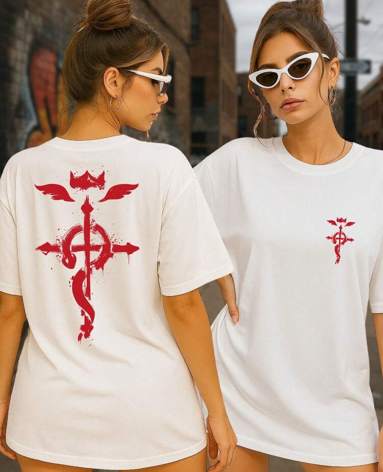 Unisex Street Anime T-Shirt FullMetal Alchemist Brotherhood Edward Elric Alchemy Homunculi - 白色 - 查看 2
