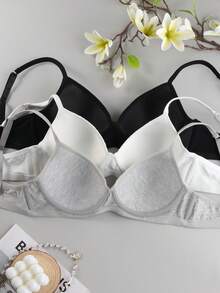 3Pcs Solid Seamless Push Up Bras --Three-Breasted Adjustable Shoulder Straps Underwire Bras - Multicolor - View 2