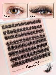 Rikuaild 104根D型卷翘湿润睫毛簇，10-16毫米纤细单根睫毛，自然蓬松湿润效果，在家即可打造沙龙级美睫效果，睫毛簇，单根睫毛，假睫毛 - D - 查看 6