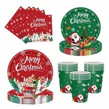 10 piezas/20 piezas/50 piezas/Set, Platos, Tazas y Servilletas de Navidad Alegre - Juego de Vajilla Navideña Redonda Invernal Adorable, Platos, Tazas y Servilletas de Papel Desechables de 7 pulgadas y 9 pulgadas, Tenedores para Suministros de Fiesta de Navidad, Decoración de Mesa - Multicolor - Ver 1