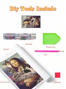 5D DIY Diamond Painting | Modern Mona Lisa Wall Art Diamond Painting, Suitable For Adults, Cute Cats And Mona Lisa Cross-Generational Art Elements Handmade Decorative Painting. High-Definition DIY Mosaic Kit, Diamond Painting To Relax The Mind And Body, Cultivate DIY Skills And Focus, Best DIY Holiday Gift. - Multicolor - View 3
