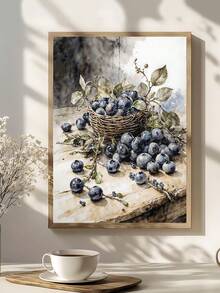 1pc Rustic Grapes Poster, Vineyard Kitchen Wall Art, Tuscan Grape Print, Farmhouse Dining Room Decor, Vintage Flower Wall Posters, Retro Beige Watercolor Flower, Fruit Art Oil Painting Poster, Bedroom Decor, Living Room Decor, Office Decor