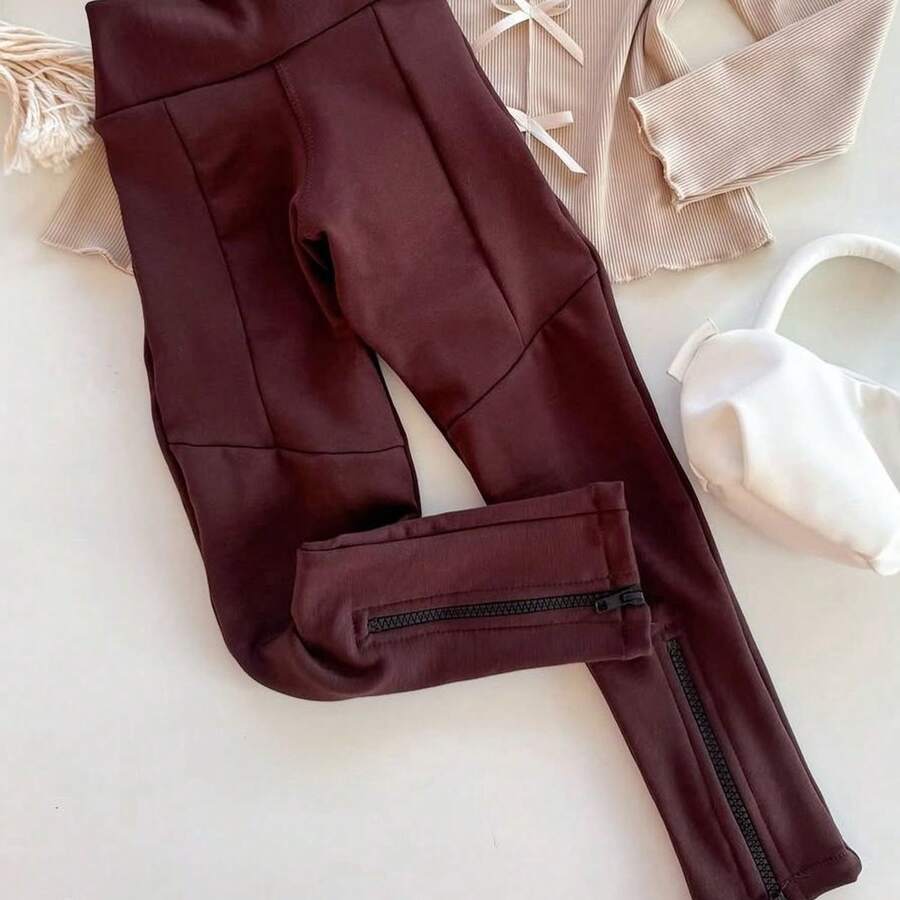 Children's Flannel Riding Pants, High Waist - Rỉ Nâu - Xem 1