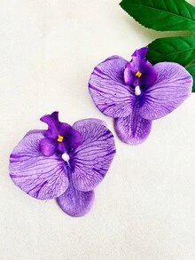 2pcs Women's Gold, Silver, Orange, Black, Red, Purple, White, Pink Orchid Flower Barrettes, Bohemian Style - Phalaenopsis - View 17