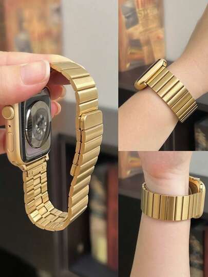 1pc Gold Magnetic Stainless Steel Metal Watch Band Compatible With Apple Watch Band Models 38mm/40mm/41mm/42mm/44mm/45mm/49mm/46mm, Suitable For Ultra/Se/S10/S9/8/7/6/5/4/3 Series/2 The /1 Model Is Available For Unisex, Easy-To-Wear, Beautiful And Sophisticated Compatible With Apple Watch Strap That Are Suitable For All Seasons