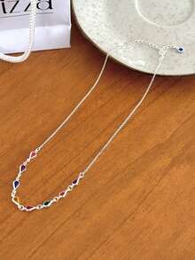 Colar Choker Feminino Gota de Prata 925 Legitima Zircônia Colorida 40cm - Prata - Visão 4