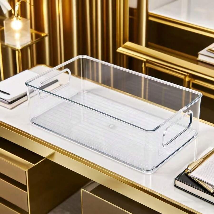 1 pieza Caja de almacenamiento de escritorio transparente, organizador de cajón, canasta de almacenamiento de artículos varios de acrílico para papelería y dormitorio