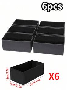 6pcs Fabric Underwear Storage Boxes, Home/Dorm Underwear, Socks, Clothing Storage Boxes, Drawer Style Wardrobe Organizers, Tidying Storage Boxes - Black - View 3