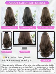 alicegarden 1 合成耐热假发，黑棕色卷发假发，带刘海，24 英尺长，由纤维制成，适合日常使用，自然仿真假发 - 棕色 - 查看 8