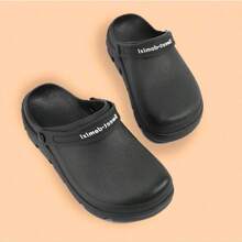 Comfortable Non-Slip Durable Deodorant Kitchen Shoes Monochrome Waterproof Oil-Proof Chef Shoes Indoor Casual Soft-Soled Slippers With Headgear Male And Female Alphabet Function Shoes Couple Beach Bag Head Sandals Black Gray Pink - Black - View 2