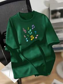 220g multi-color pure cotton T-shirt, soft, easy to breathe in summer, popular and popular recently, moisture wicking, printed with colorful musical note patterns, suitable for sports, outdoor travel and weekends, the best gift choice - Verde - Ver 1