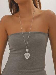 1 pezzo Collana lunga con ciondolo a forma di cuore minimalista in argento per donna