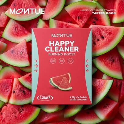 MONTUE Happy Cleaner Superfood Powder – Sugar-Free Berry & Watermelon Drink Mix, Antioxidant & Digestion Support, Vegan, Non-GMO, Gluten-Free, 14 Packets
