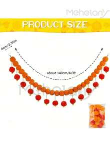 MEHELANY 1Pc Marigold Garland With Bell 5.08FT Artificial Marigold Wreath Faux Flowers, Yellow & Orange Plastic Marigold Faux Hanging Halloween Thanksgiving Day Diwali DIY Decorations, Mexican Wedding Decorations Artificial Flowers, Fake Flowers Fall Garland Christmas Decor, Flower Garland Strands, Day Of The Dead Altar Marigold Flower Strips