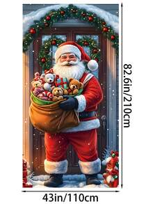 1pc Christmas Santa Claus & Rabbit Snowy Landscape Polyester Door Banner, Holiday Hanging Decor, Suitable For Christmas New Year Home/Shop Door Wall Decoration - Multicolor - View 14