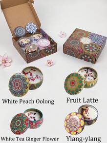 4/1 Scented Candle Set With Colorful Box, Multiple Scent Combinations, Pleasant & Rich Fragrance, Smokeless, Long Burning Time - Christmas Gift Ideal For Family & Friends,Christmas Candle,Gift Sets For Women For Wedding, Birthday, Festivals, Wedding Souvenirs,Aromatherapy Candles For Home,Candle Present For Men And Women, For Birthday Christmas Day Yoga Bath, Valentine's Day Gift, Home, Hotel Decoration, Retro Pattern Design, Soy Wax, - Multicolor - View 45