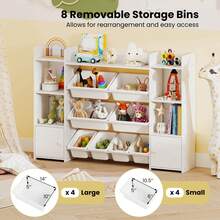 Lifezeal 4-Tier Large Storage Cabinet With 6 Cubbies & 8 Removable Bins Bookshelf - White - View 7