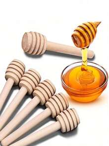 10/20/30支装迷你木制蜂蜜勺，未涂层未上蜡日式商用蜂蜜搅拌棒，蜂蜜舀取木棒，厨房用具