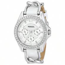 Fossil Riley White Dial White Leather Strap Watch For Women ES3463 - White - View 2