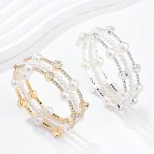 1 件优雅钻石仿珍珠手链，女士袖口手链，节日礼物 - 銀色 - 查看 6