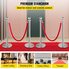 4-Piece Silver Pole Set With 3*1.5m Red Plush Cords – Hollow Base With Sand Filling | Crowd Control Barriers For Parties, Weddings & Red Carpets - 銀色 - 查看 8