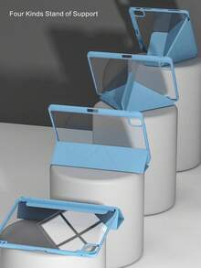 Transparent Acrylic Case Compatible With IPad Air 11 13 M2 2025 M3 Support Multi Angles Folding Y-Shaped Stand Cover Compatible A16 11th 2024 Air 5 Air 4 10.9 9th 8th 7th 10.2 5th 6th 9.7 10th Gen 2021 Pro 11 12.9 Mini6 7with Pencil Holder, Auto Wake/Sleep-Ice Blue - White Ice Blue - View 4