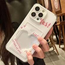 Funda de Teléfono con Soporte para Tarjeta de Foto Simple Inglés Compatible con iPhone16 16pro 16promax 15pro 15promax14 14promax 13 12 11 XSMAX XR Caricatura Linda Antigolpes Protectora - transparente - Ver 5