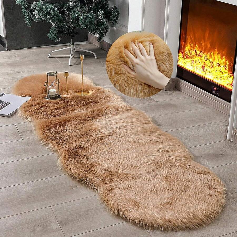Thảm lông cừu giả, thảm lông cừu mềm mại, thảm chạy bộ cho phòng ngủ, cạnh giường, sàn phòng khách, đệm dày, thảm lông lạc đà, vỏ bọc ghế siêu mềm, tấm lót ghế cho phòng ngủ, sàn ghế sofa - Lạc đà - Xem 1