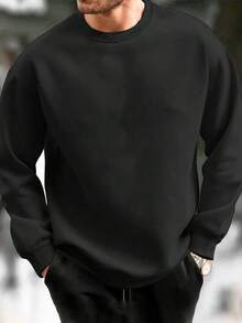 Men's All-Match Crew Neck Sweatshirt, Versatile Casual Pullover, Essential For Street Style Layering, Autumn/Winter-New Autumn/Winter Collection-L91 - 黑色 - 查看 2