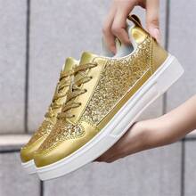 2025 New Sequin Sneakers, Fashion Versatile EVA Soft-Soled Lightweight Sports Shoes, Comfortable Women's All-Match Walking Shoes, Latest Cushioning Sneakers, PU Sparkling Upper Breathable Lace-Up Shoes.