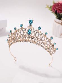 1件装女士时尚公主皇冠水钻发箍，甜美生日发饰，皇冠，头饰，服装皇冠，发饰花环，头花环，发藤，发圈，金色皇冠，金色头饰，头冠，婚礼，伴娘礼物，派对造型 - 4170湖藍色 - 查看 4