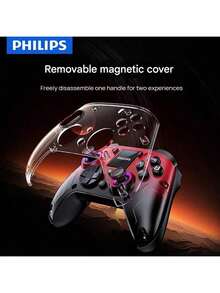 PHILIPS Controlador de juegos DLK5090 con latencia ultrabaja, joystick de efecto Hall, control inteligente de pantalla grande, función de ráfaga automática TURBO, cubierta magnética extraíble, pantalla interactiva inteligente de 1,44 pulgadas, compatible con múltiples dispositivos, gris