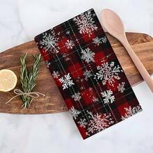 1set/1pc/100pcs Christmas Retro Geometric Checkered Snowflake Pattern Kitchen Towel And Dishcloth, Suitable For Interior Decoration In Restaurants, Kitchens And Bathrooms, Party Decoration, Holiday Gifts, And Can Also Be Given As A Christmas Present