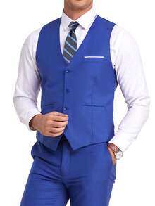 WindsorQuad Bộ vest nam 3 mảnh Furuyal, trang phục lịch lãm màu trơn dáng ôm dành cho quý ông, bao gồm áo gile, quần tây và cà vạt, phù hợp cho công việc, đám cưới, tiệc tùng, các dịp trang trọng, màu xanh hoàng gia, cỡ XS-3XL. - Xanh đậm - Xem 9