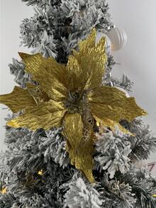 10 Stücke künstliche glitzernde Weihnachtsblumen mit Clips, extra groß, geeignet für Weihnachtsbaum Dekoration und Feiertags Deko