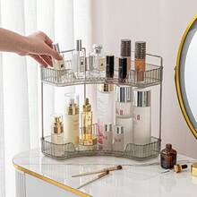 2-Tier Corner Bathroom Counter Organizer – Classic Storage Shelf For Makeup, Perfume & Toiletries, Space-Saving Countertop Tray Fits Bathroom, Dresser, Kitchen (Gray-Clear) - Xám-Trong - Xem 6