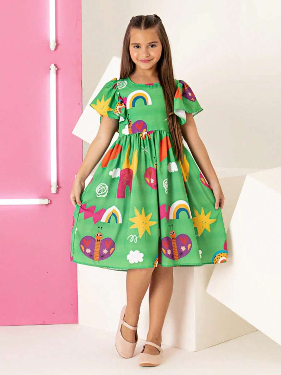 Young Girls Dresses - Green - View 1