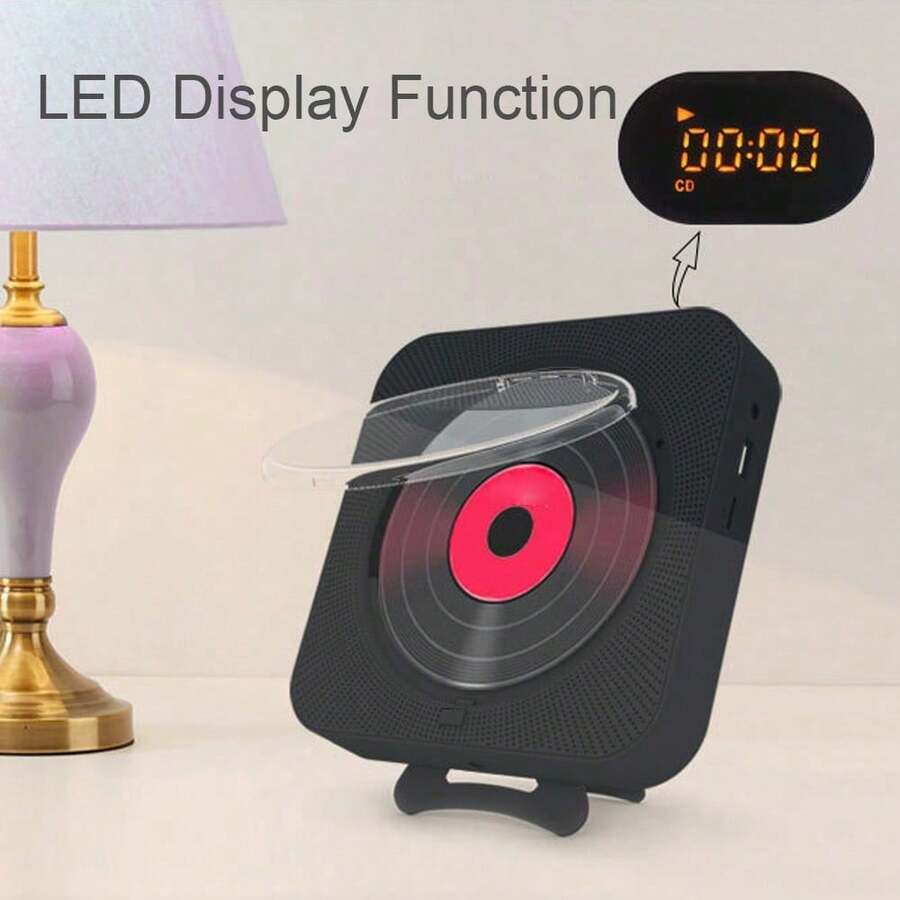 MEGICOT Bluetooth CD Player Built-In Speakers Remote Control, Portable Wall Mountable Home Music Player With Dust Cover, Support FM Radio USB Flash Micro SD AUX Play - Black - View 1