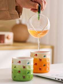 1 Pc Ceramic Coffee Cup, 165ml/5.6oz Tea Cup, Colorful Desert Camel Pattern Mug For Water, Juice, Latte, Espresso, Saudi Coffee, Arabic Coffee, Suitable For Home, Restaurant, Kitchen, Office, Cafe, Gathering, Party, Cute Drinkware, Practical Tableware