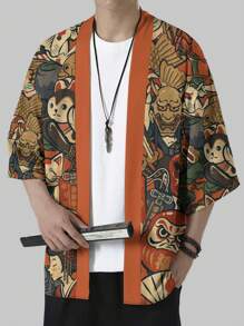 Men's Casual Cardigan, Polyester, Casual Japanese Kimono Style