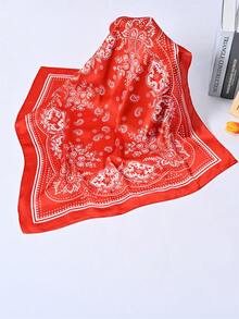 1 件佩斯利印花仿丝 27.6 英寸小方巾/头巾，男士百搭颈巾，防晒 - 紅色 - 查看 2