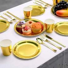 5/10/20/40/80/100 طبق حفلات ذهبي، أطباق قوية ومتينة مناسبة للحفلات والعشاء والمناسبات والنزهات وأعياد الميلاد وطاولات الطعام والأعراس