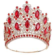 Wedding Tiara Crown Hair Comb Women Hair Accessories Colorful Rhinestone Tiara For Bride Bridesmaid Princess Costume - 紅色 - 查看 4