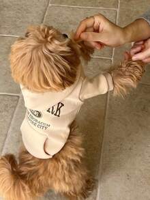 印花狗狗连帽卫衣，保暖衣物，适合小型和中型犬，吉娃娃外套，幼犬服装，猫咪服装 - 卡其色 - 查看 4