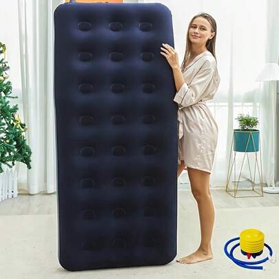 Single Bed Inflatable Mattress, Portable And Comfortable Inflatable Bed, Single Foldable Air Cushion Bed, Suitable For Tents, Camping, Family, Travel, Can Be Given As A Gift To Friends And Family. (With Foot Operated Inflation Pump)